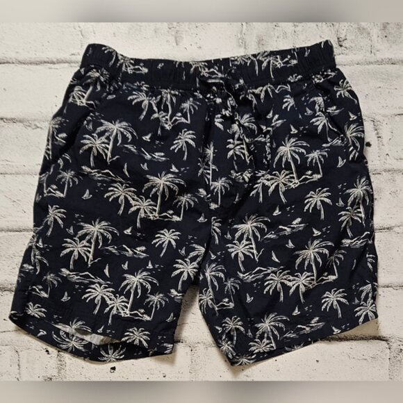 Massive Other - Massive Men's Navy Palm Tree Print Casual Cotton Shorts